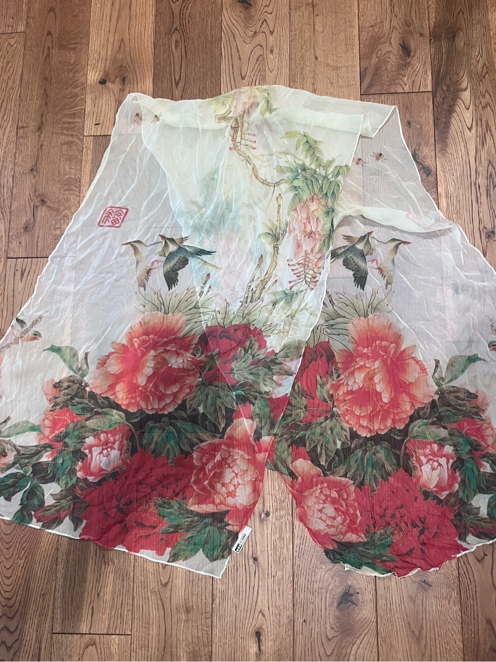 silk floral scarf by Qifang